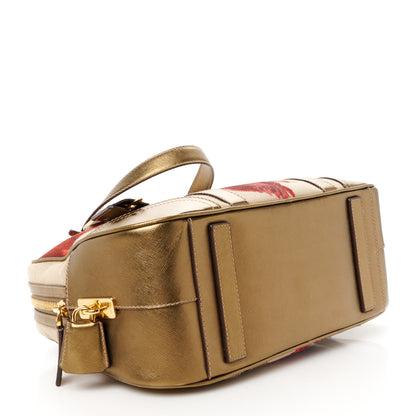 Prada Metallic Saffiano Canvas Rose Print Top Handle Bag Corda Rosso 4 of 11