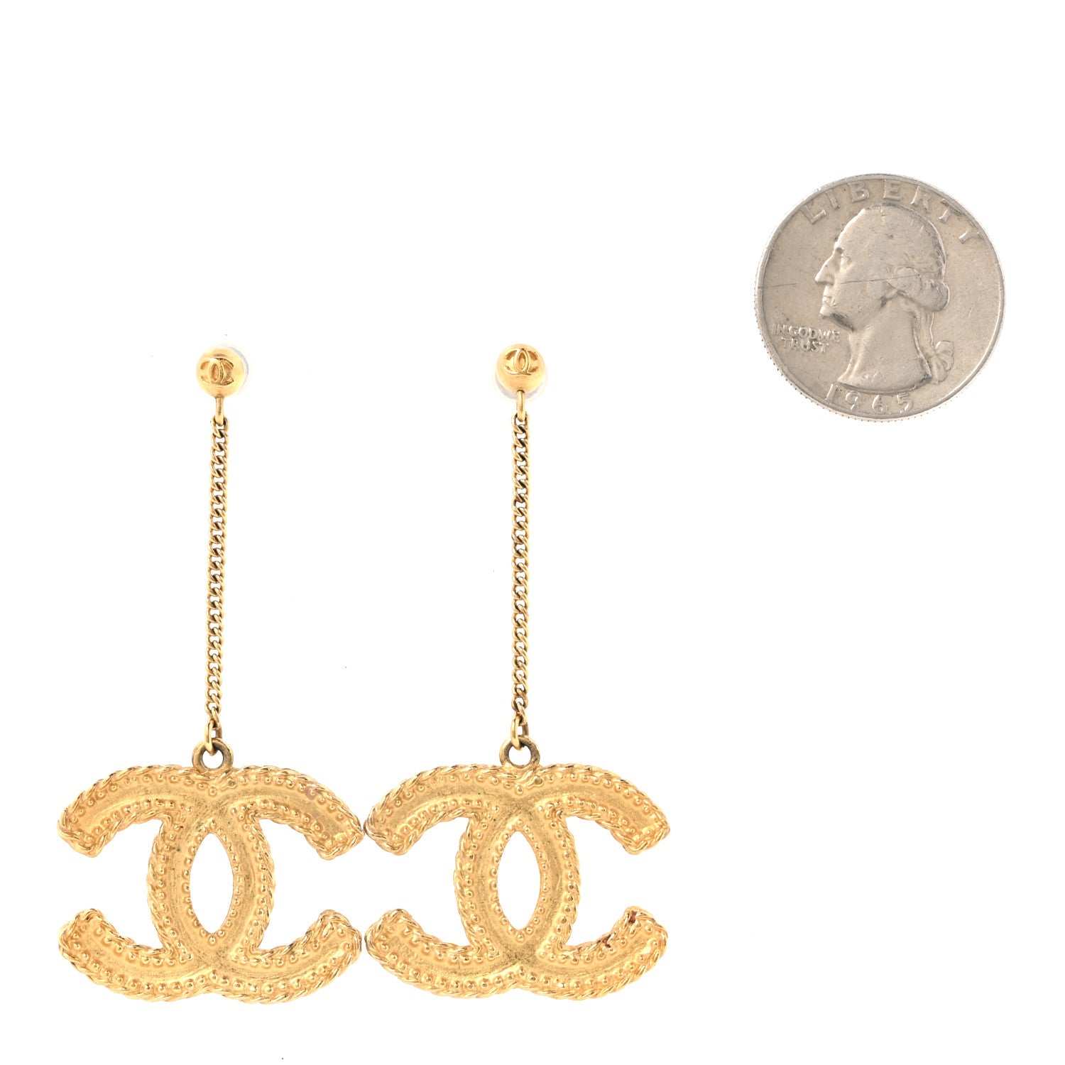 Chanel CC Drop Earrings Matte Gold 2 of 5