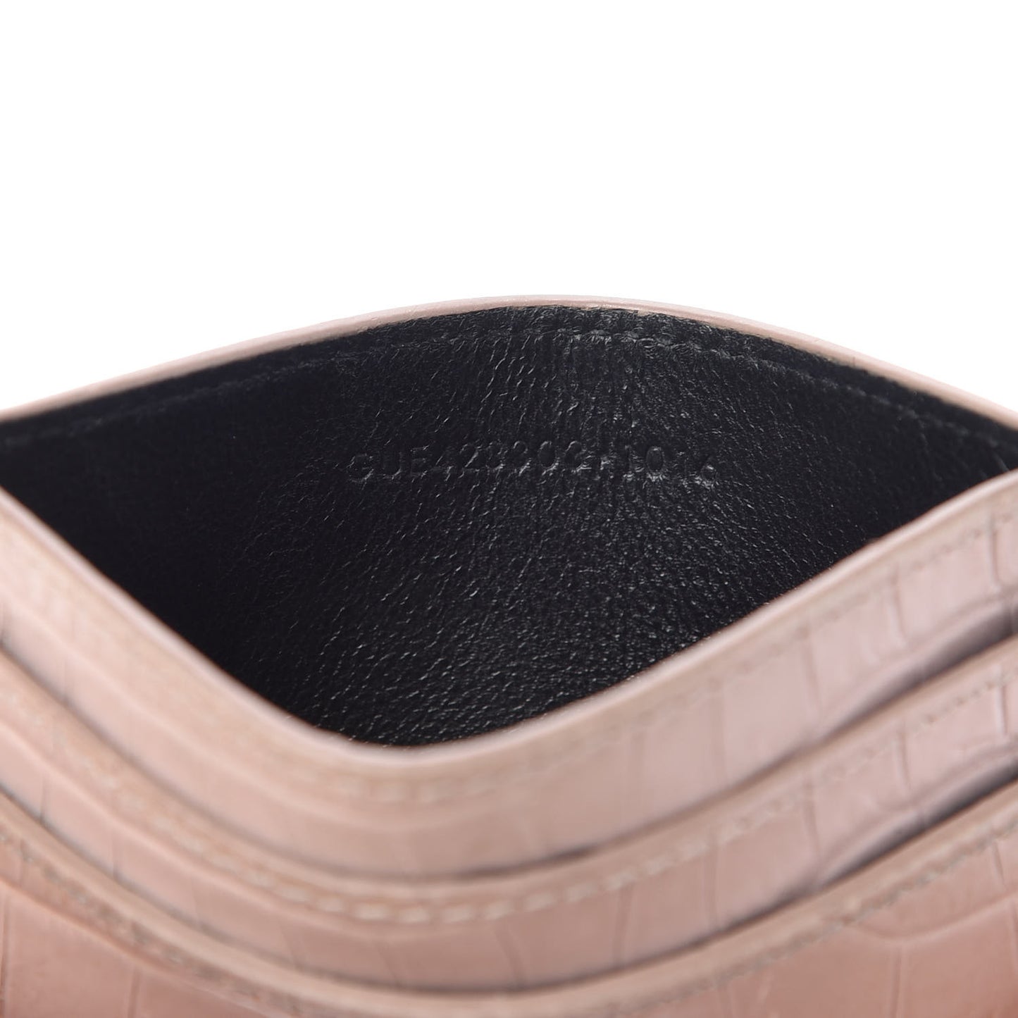 Calfskin Crocodile Embossed Card Case Rose Antic