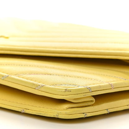 Chanel Lambskin Chevron Quilted Wallet On Chain WOC Yellow 10 of 11