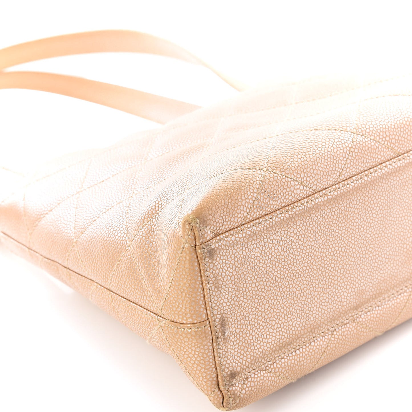Metallic Caviar Quilted Shoulder Bag Beige