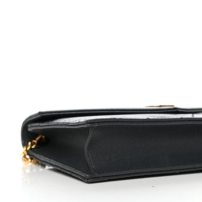 Saint Laurent Grain De Poudre Matelasse Chevron Monogram Envelope Chain Wallet Dark Smog 7 of 11