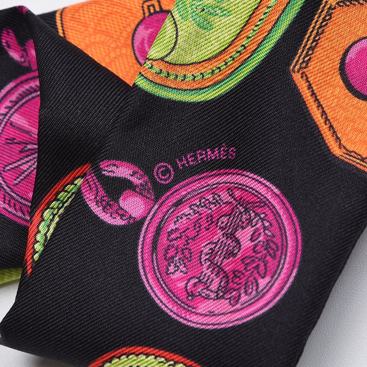 Hermes Silk Epaulettes Twilly Noir Fuchsia Multicolor 6 of 6