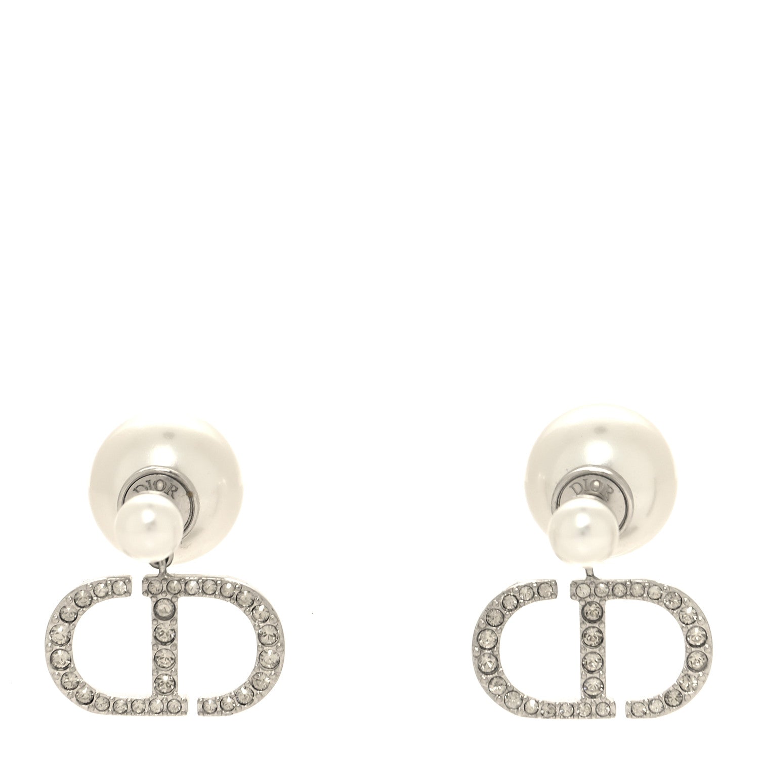 Christian Dior Pearl Crystal Tribal CD Drop Earrings Silver 1 of 4
