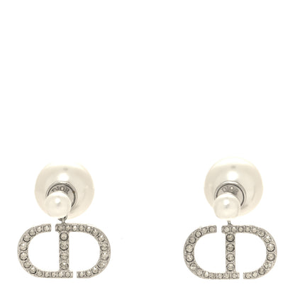 Christian Dior Pearl Crystal Tribal CD Drop Earrings Silver 1 of 4
