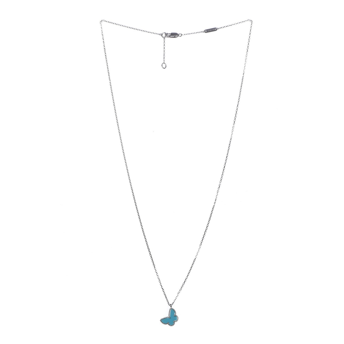 18K White Gold Turquoise Sweet Alhambra Butterfly Pendant Necklace