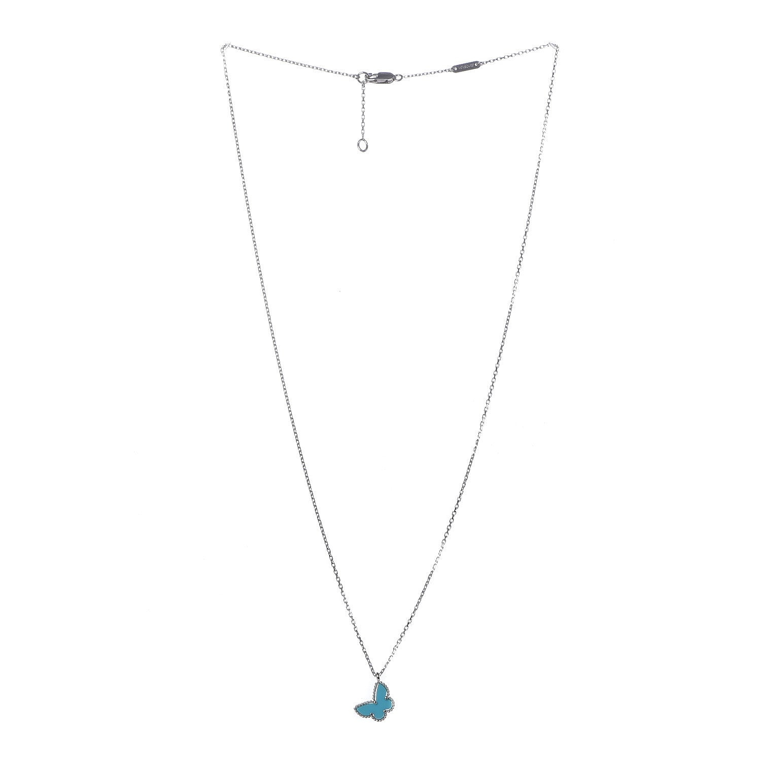 Van Cleef & Arpels 18K White Gold Turquoise Sweet Alhambra Butterfly Pendant Necklace 3 of 7