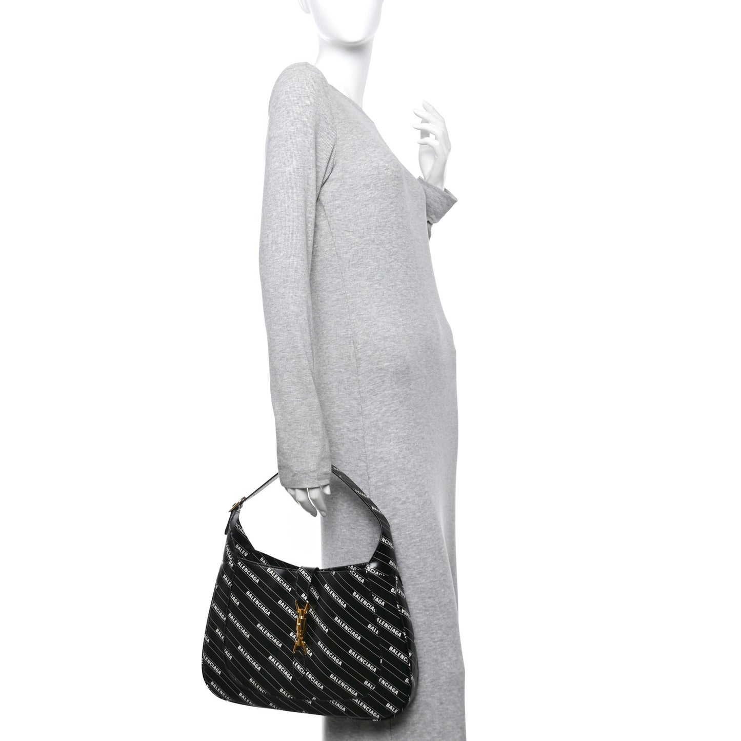 X BALENCIAGA Calfskin Logo Print Medium Jackie 1961 Hobo Black