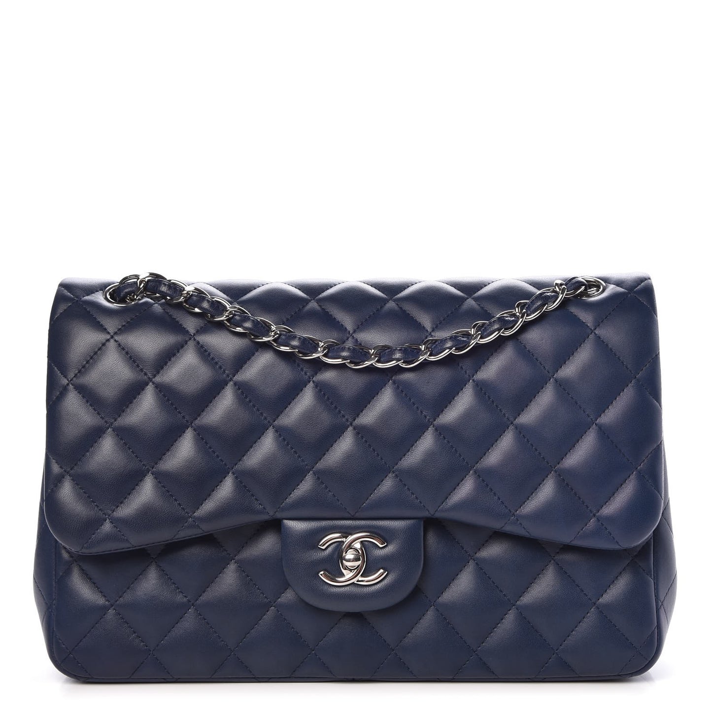 Lambskin Quilted Jumbo Double Flap Dark Blue