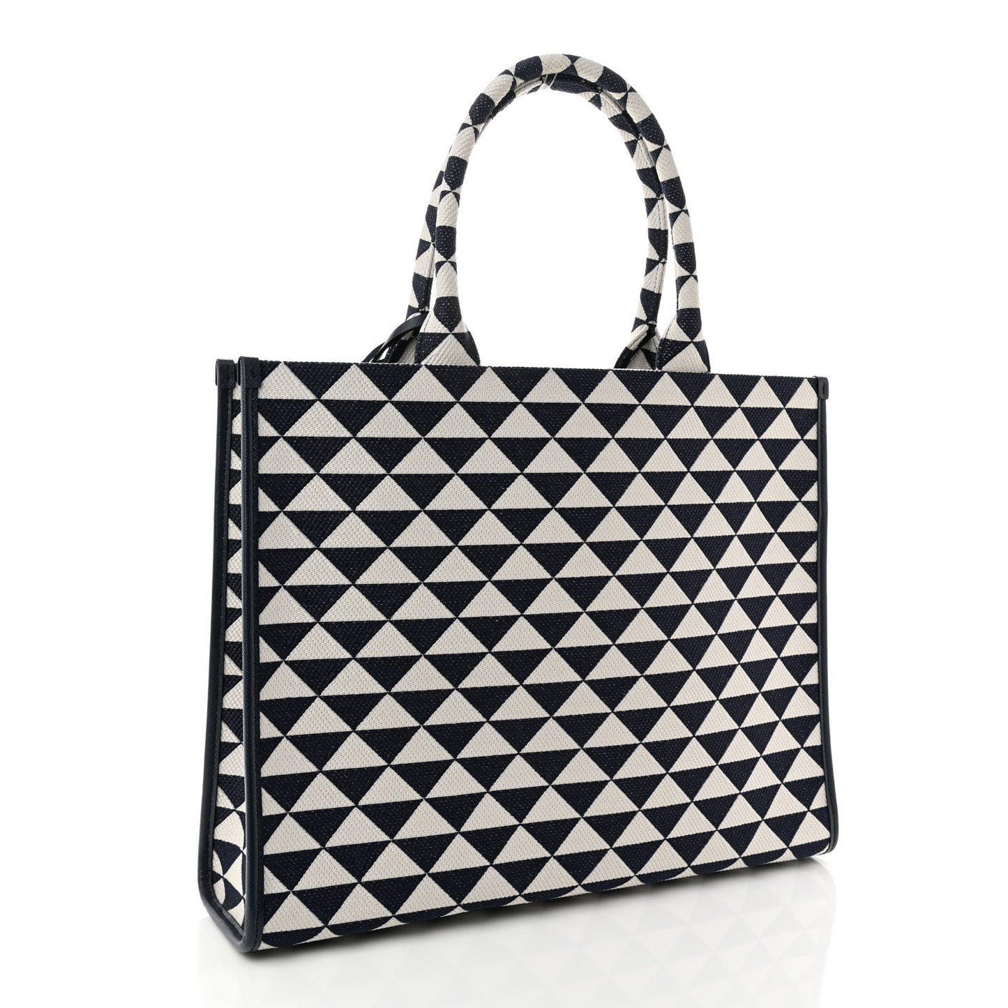 Jacquard Saffiano Triangolo Symbole Embroidered Large Tote Baltico Talco