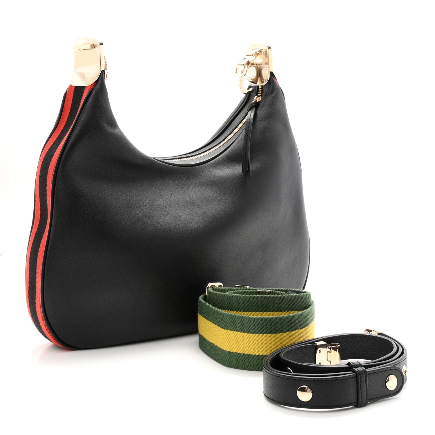 Gucci Aria Calfskin Web Large Attache Shoulder Bag Black 3 of 10