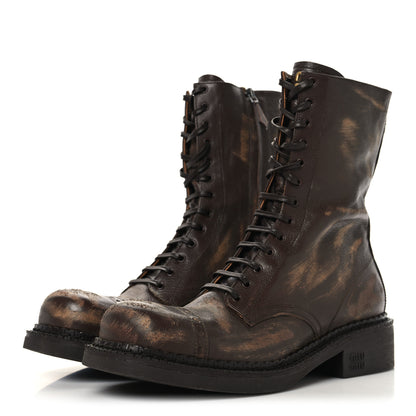 Miu Miu Antic Calfskin Laced Booties 40 Cacao 3 of 9