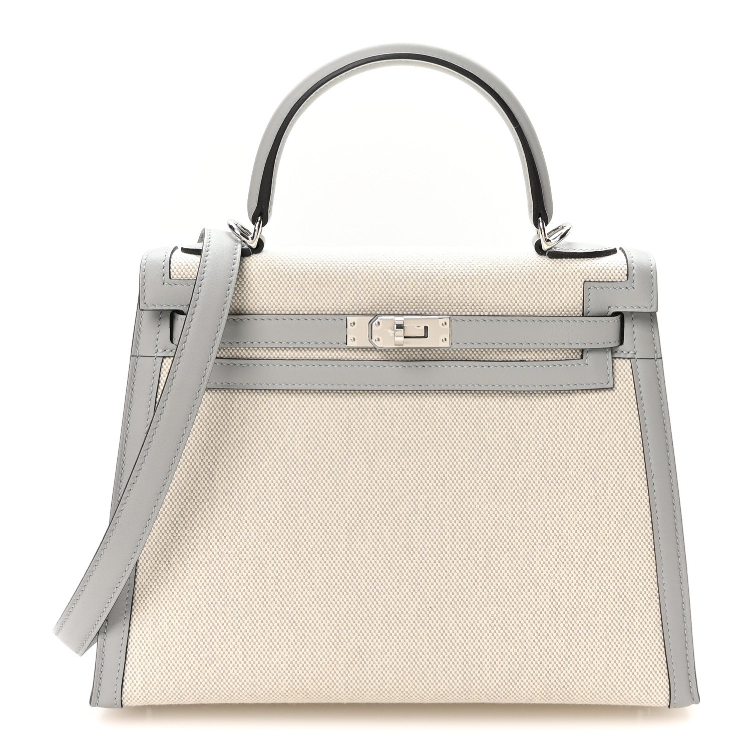 Hermes Toile H Swift Kelly Sellier 25 Ecru Bleu Glacier 1 of 11