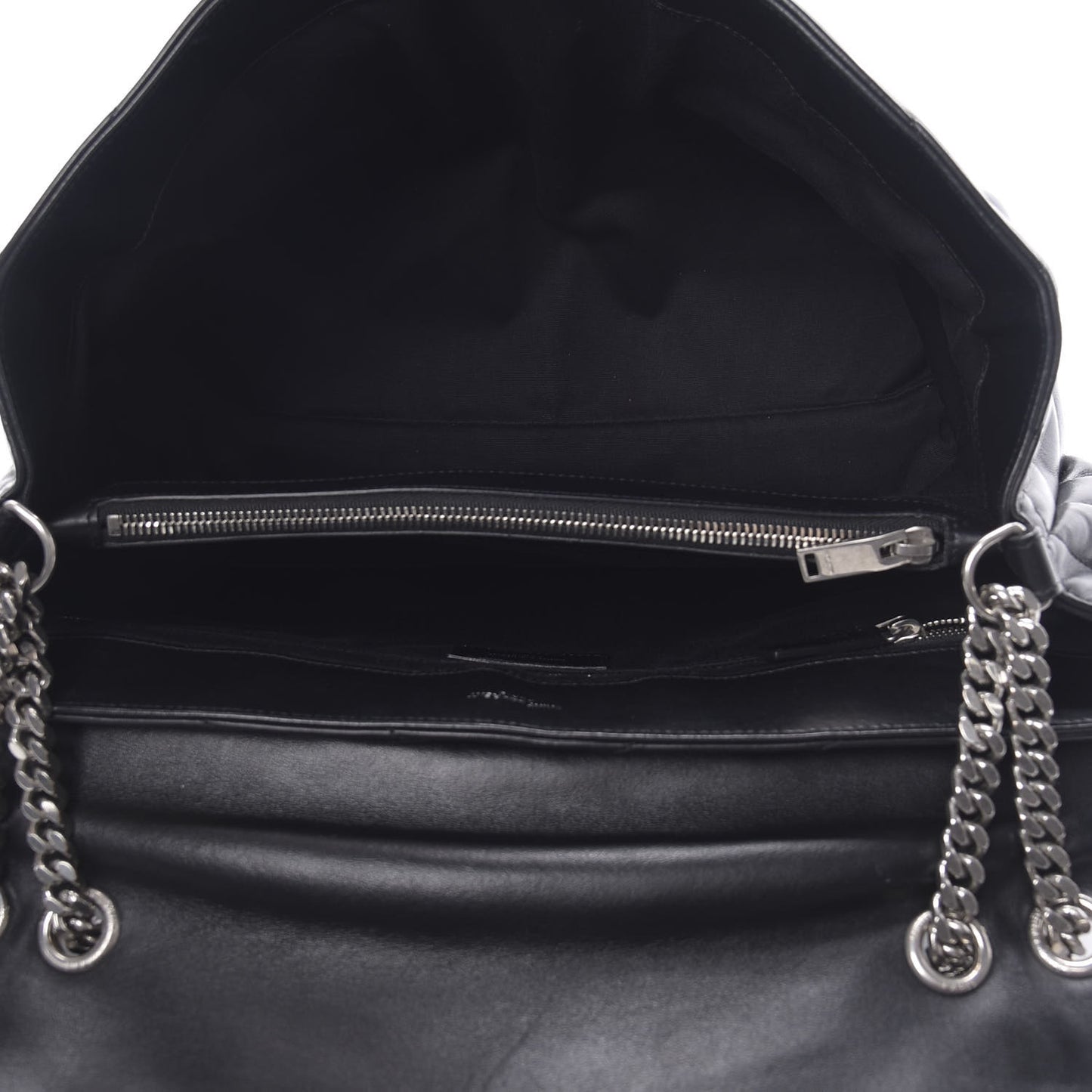Calfskin Y Quilted Monogram Large Loulou Chain Satchel Black