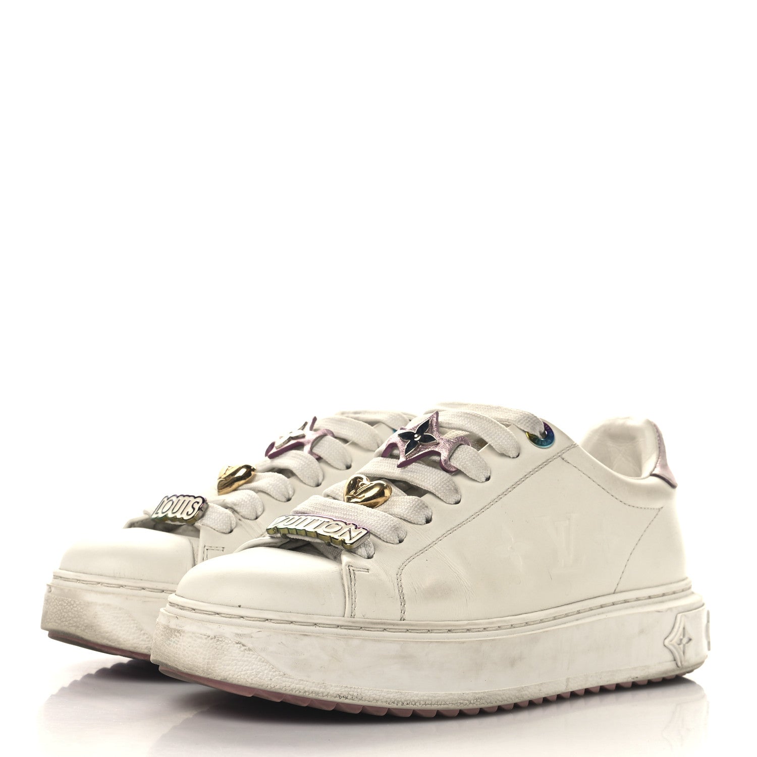 Louis Vuitton Lambskin Embossed Monogram Time Out Sneakers 37 White Pink 4 of 11