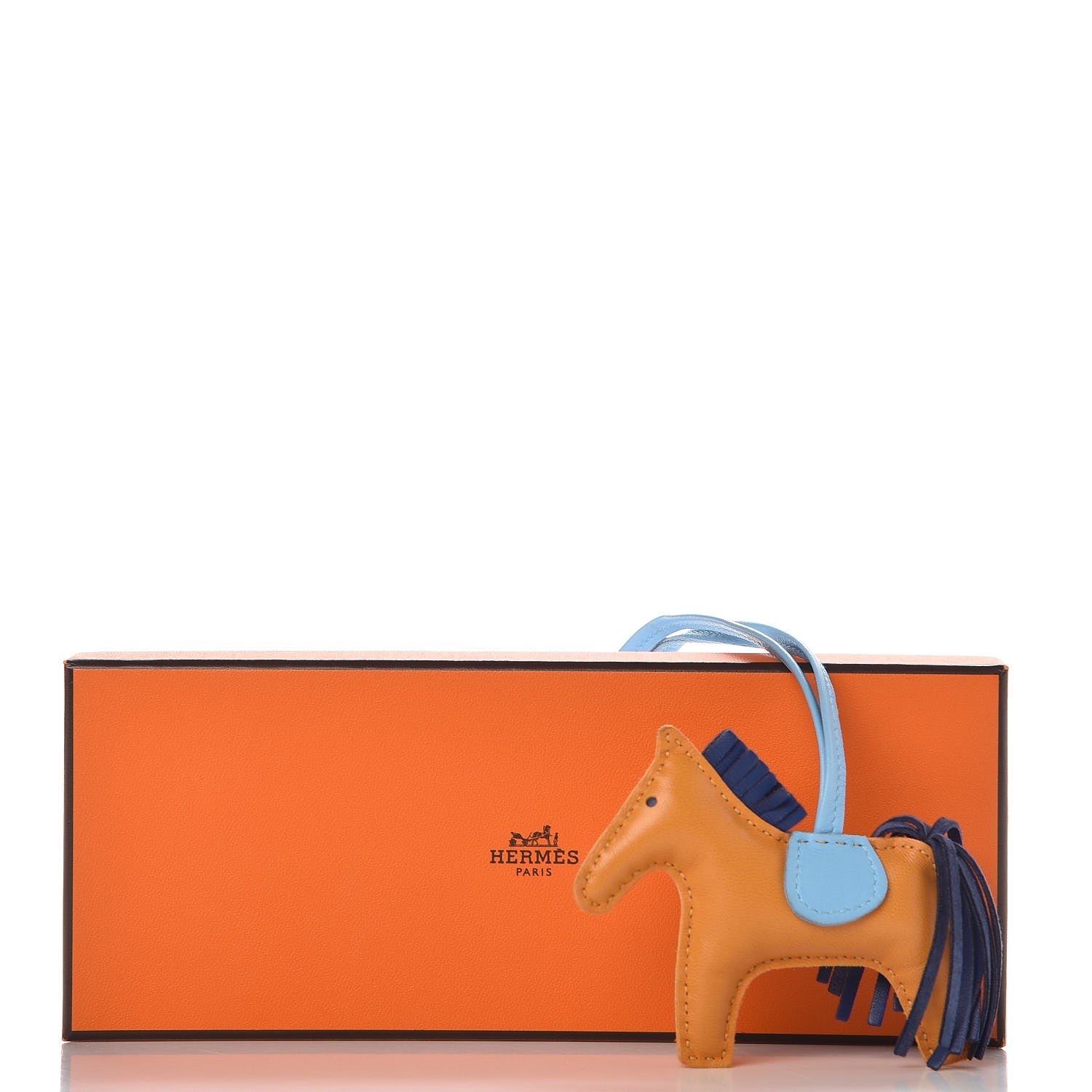 Hermes Milo Lambskin Grigri Rodeo Horse Bag Charm PM Naturel Bouton D'Or Celeste Bleu Saphir 5 of 5