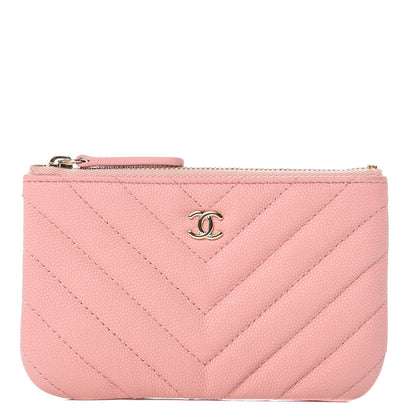 Chanel Caviar Chevron Quilted Small Cosmetic Case Pink 1 of 8