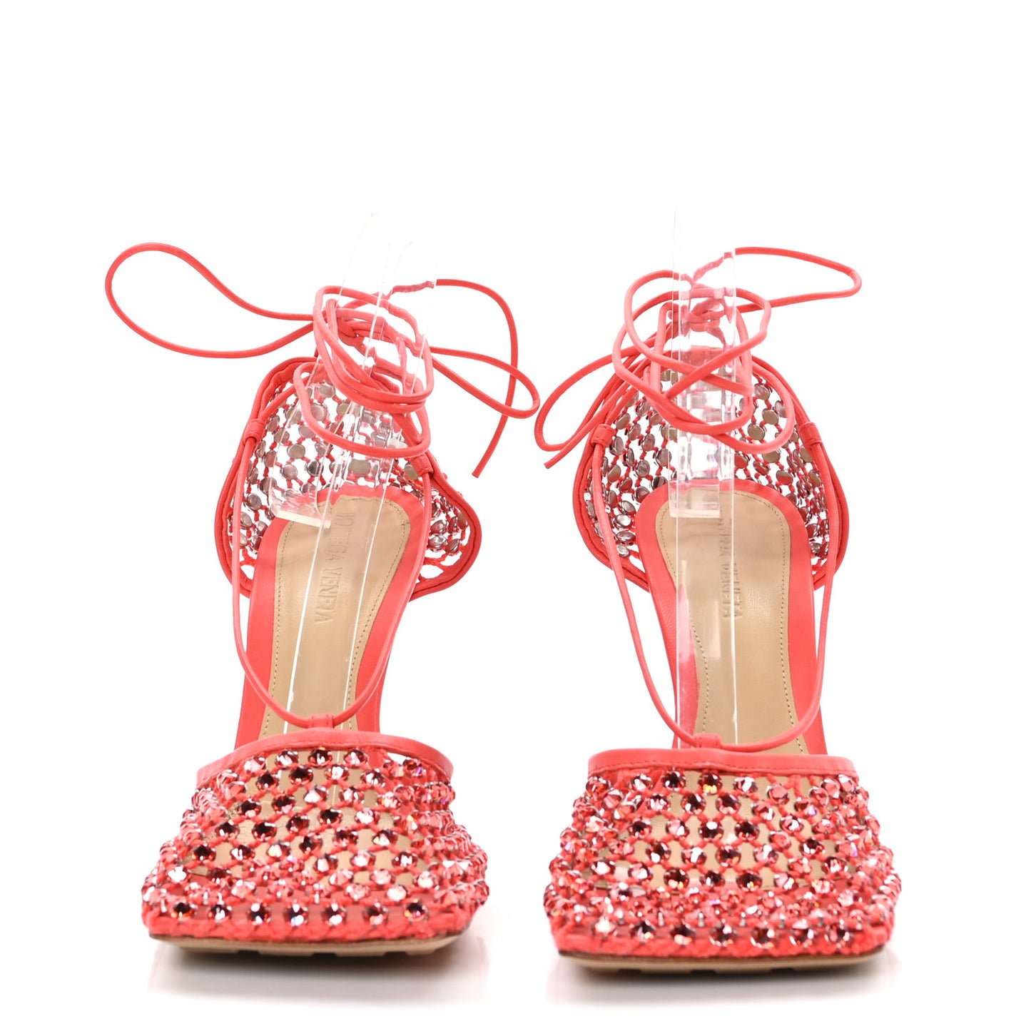 Mesh Nappa Crystal Embellished Sparkle Stretch Ankle Tie 90mm Sandals 39.5 Sunburst