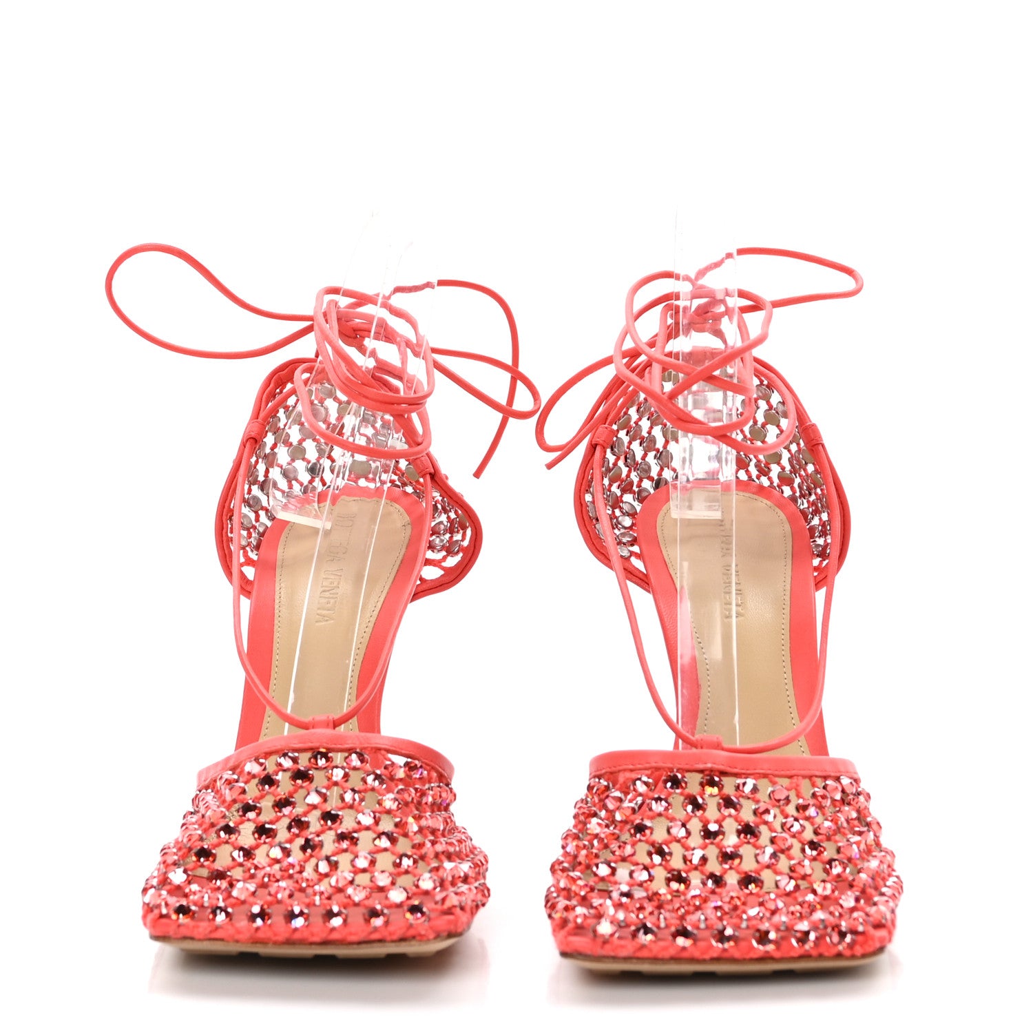 Bottega Veneta Mesh Nappa Crystal Embellished Sparkle Stretch Ankle Tie 90mm Sandals 39.5 Sunburst 2 of 7