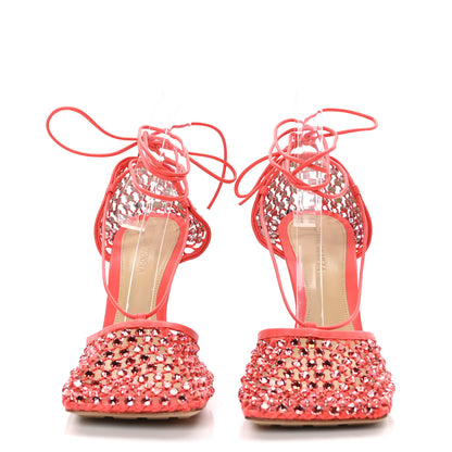 Bottega Veneta Mesh Nappa Crystal Embellished Sparkle Stretch Ankle Tie 90mm Sandals 39.5 Sunburst 2 of 7