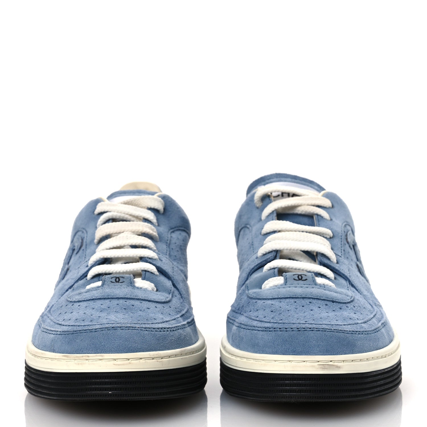 Chanel Suede Calfskin Womens CC Sneakers 40 Blue 3 of 10