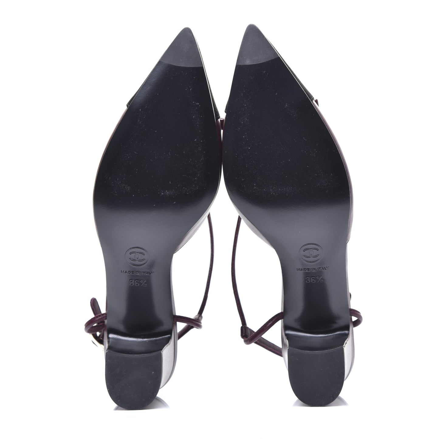 Lambskin Satin Slingback Cap Toe Bow Pumps 36.5 Burgundy Black