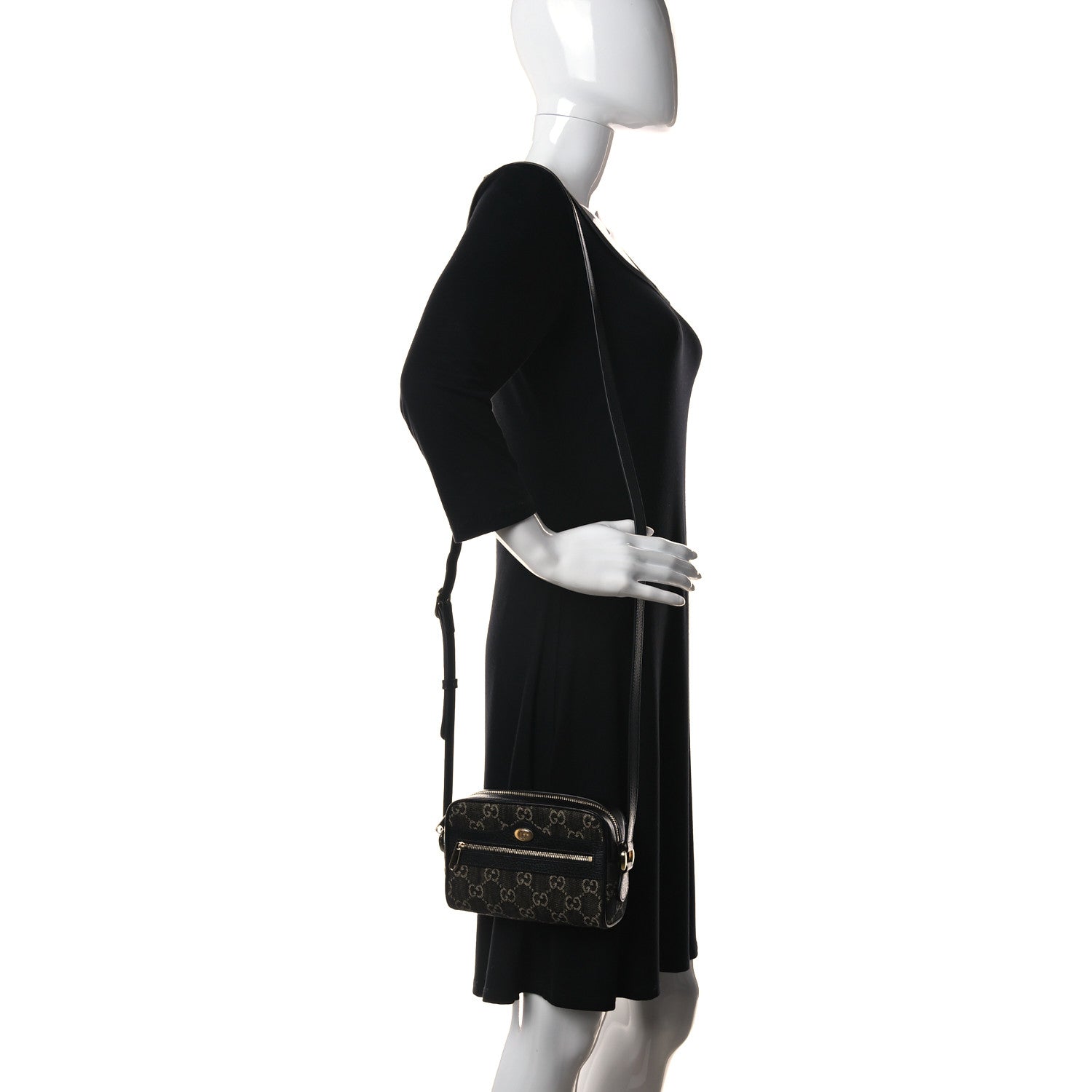 Gucci Jacquard Black Denim GG Monogram Mini Ophidia Shoulder Bag Black Ivory 2 of 11