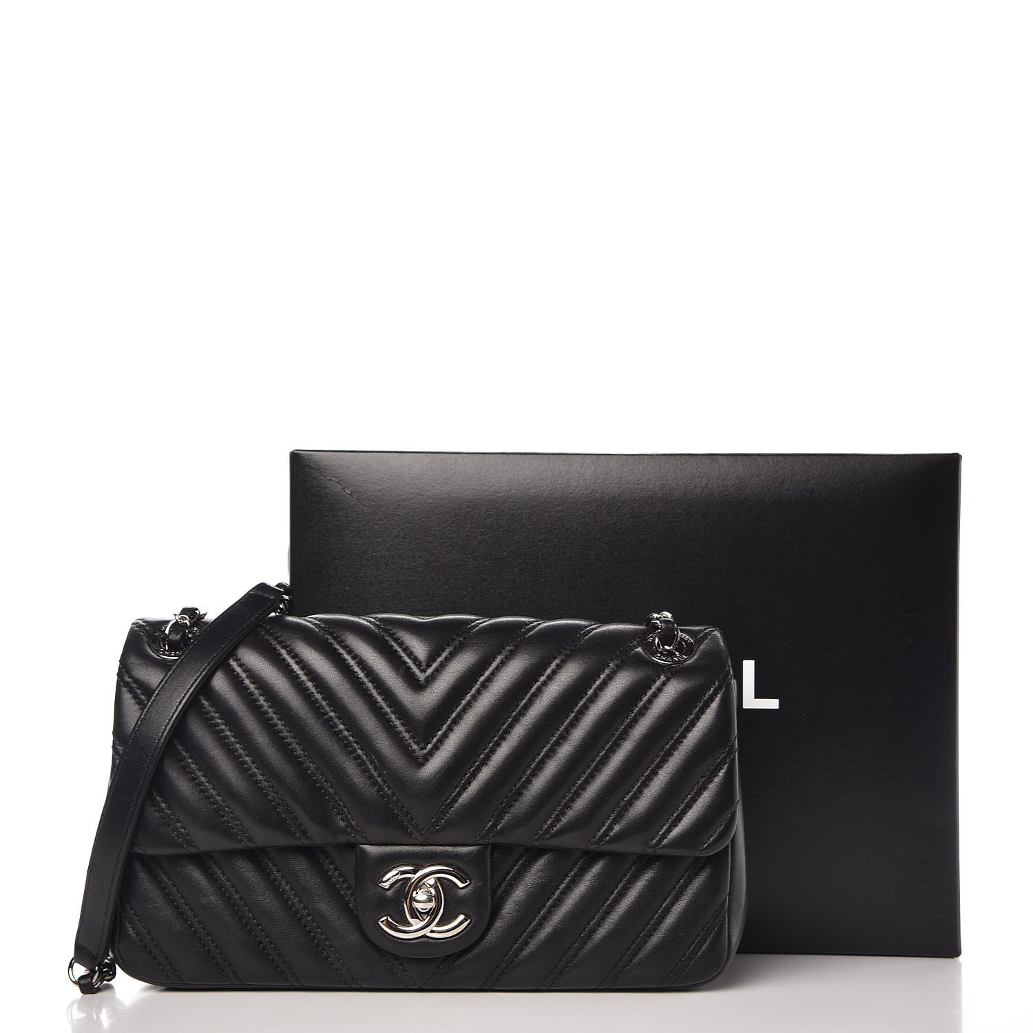 Chanel Lambskin Chevron Double Stitch Medium Single Flap Black 9 of 9