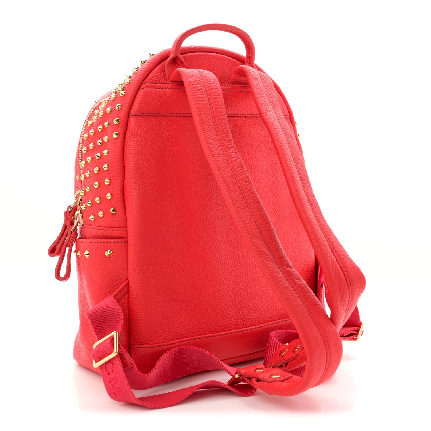 MCM Grainy Lambskin Crystal Studded Small Stark Backpack Red 3 of 10