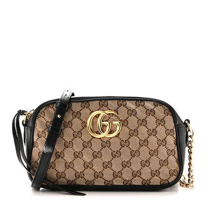 Gucci Monogram Matelasse Diagonal Small GG Marmont Chain Shoulder Bag Beige Black Beige Black 1 of 10