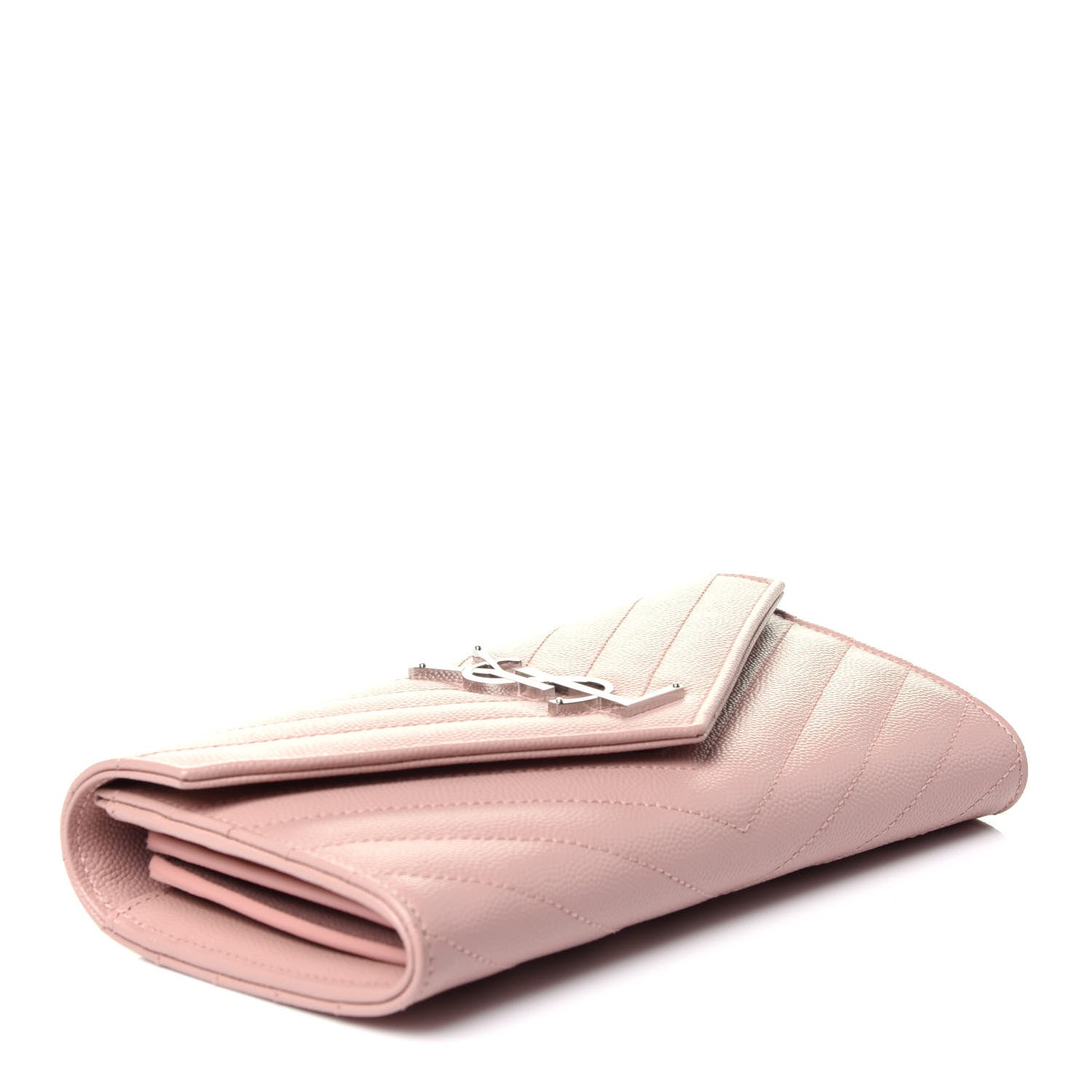 Saint Laurent Grain De Poudre Matelasse Chevron Monogram Flap Wallet Pale Pink 4 of 10