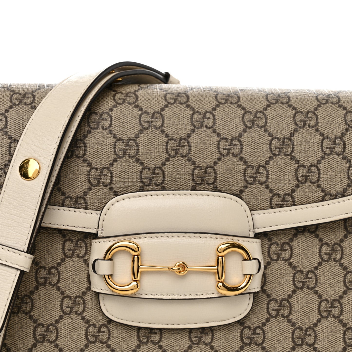 GG Supreme Monogram Horsebit 1955 Shoulder Bag Beige Mystic White
