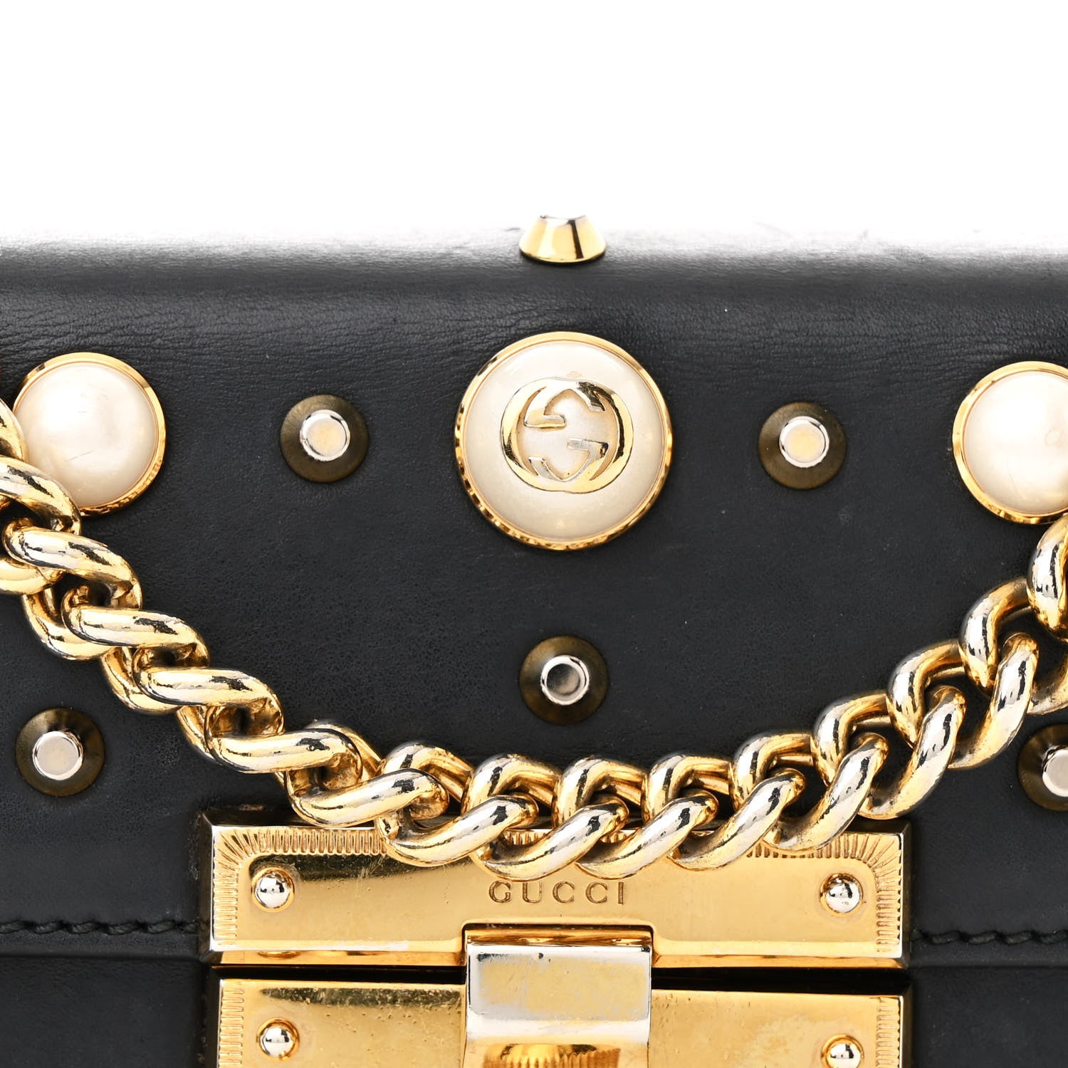 Gucci Calfskin Studded Small Padlock Shoulder Bag Black 8 of 11