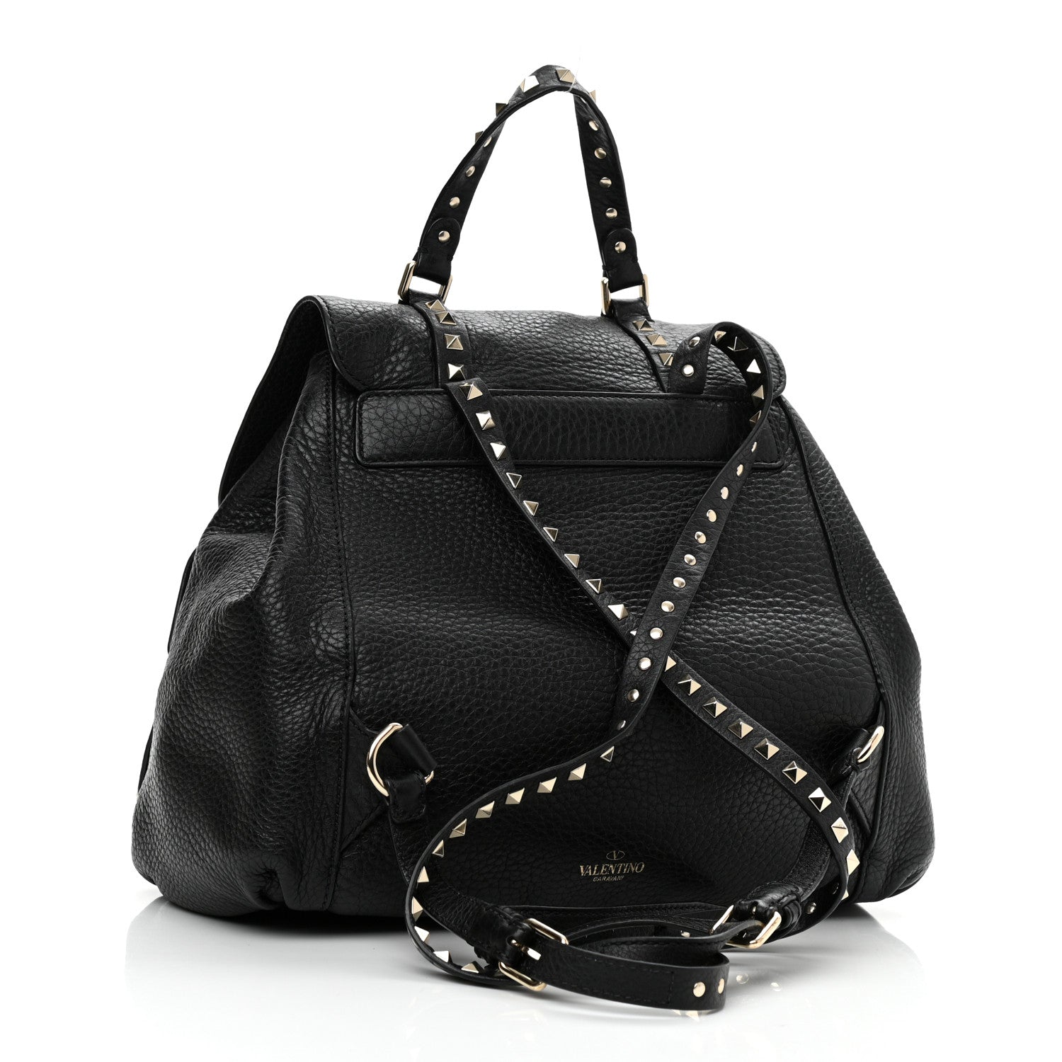 Valentino Garavani Pebbled Calfskin Rockstud Double Pocket Backpack Black 3 of 9