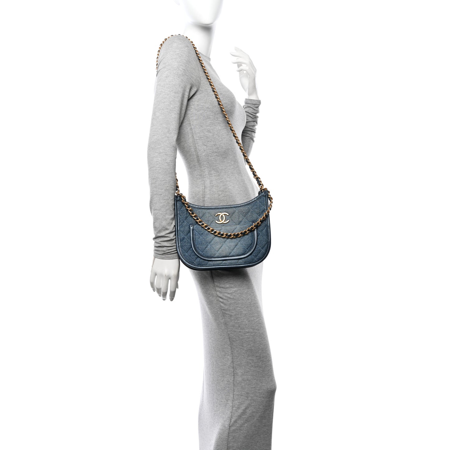 Washed Denim Quilted Hobo Blue