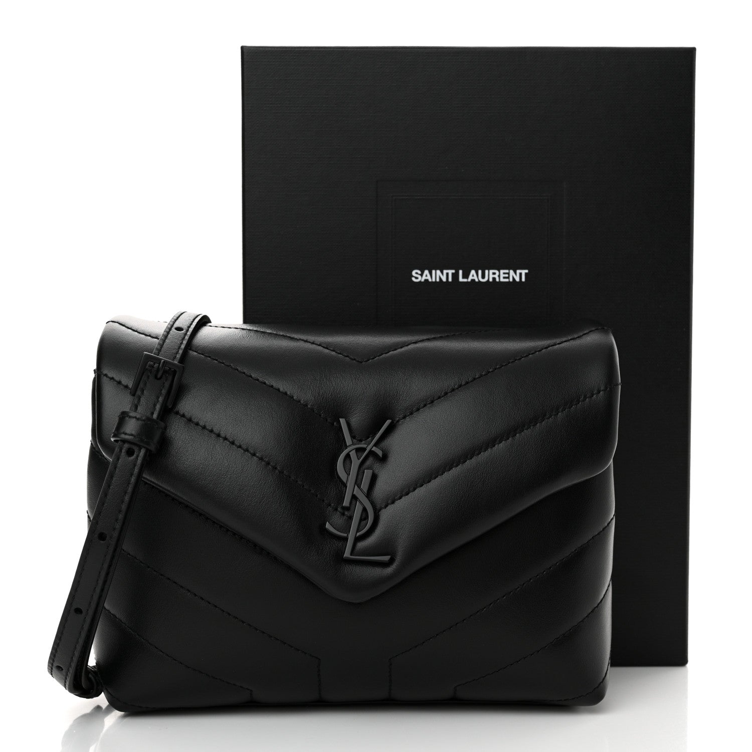 Saint Laurent Calfskin Y Quilted Monogram Monochrome Toy Loulou Crossbody Bag Black 14 of 14