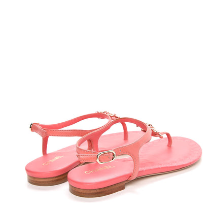Chanel Lambskin Chain CC Logo Thong Sandals 36 Pink 4 of 8