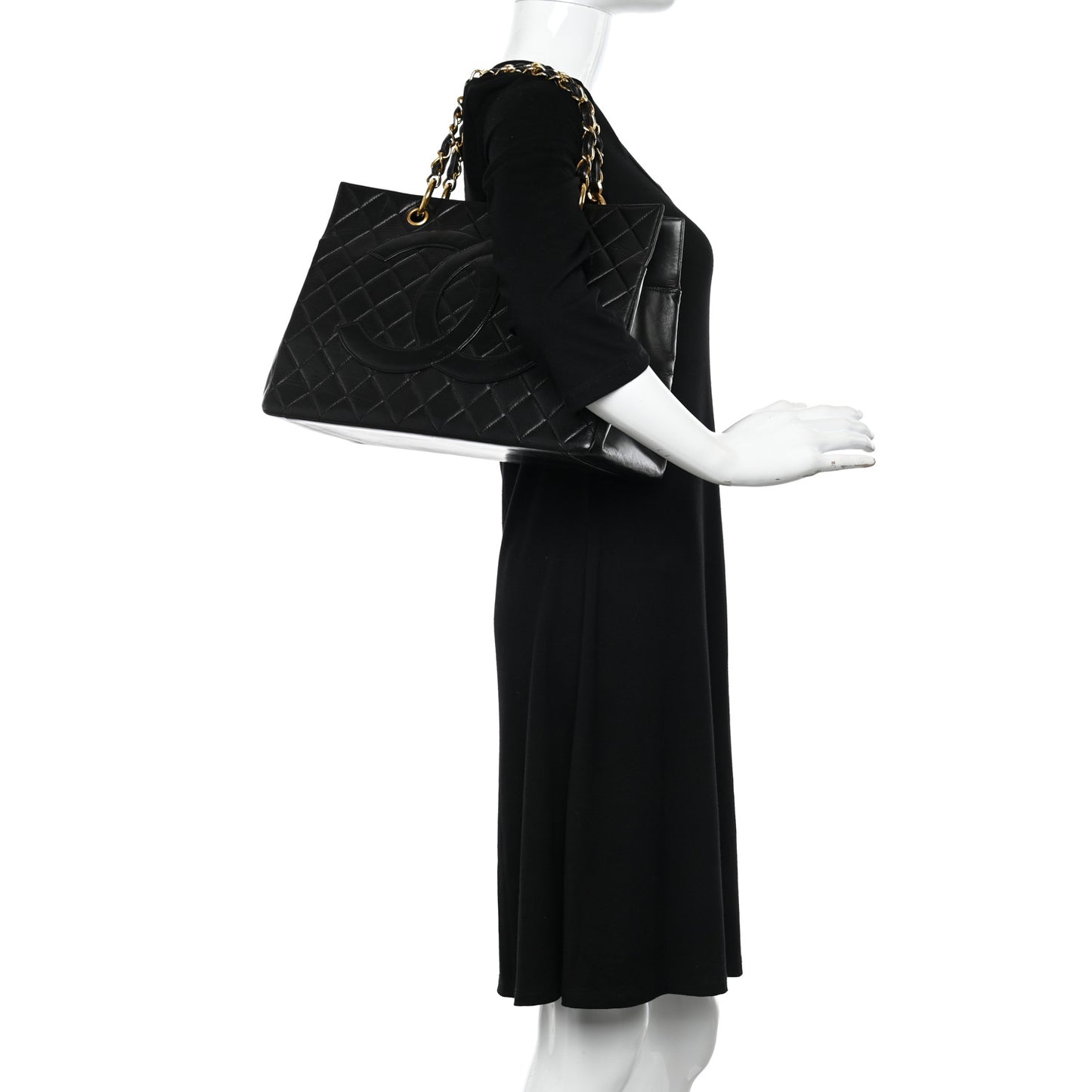 Lambskin Quilted Grand Shopping Tote GST Black