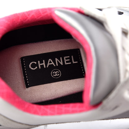 Chanel Calfskin Fabric Sneakers 38 White Silver Fluo Pink 8 of 10