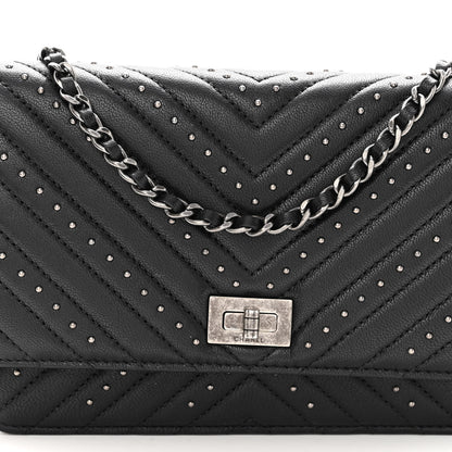 Chanel Sheepskin Chevron Quilted Studded Reissue Wallet On Chain WOC Black 9 of 12
