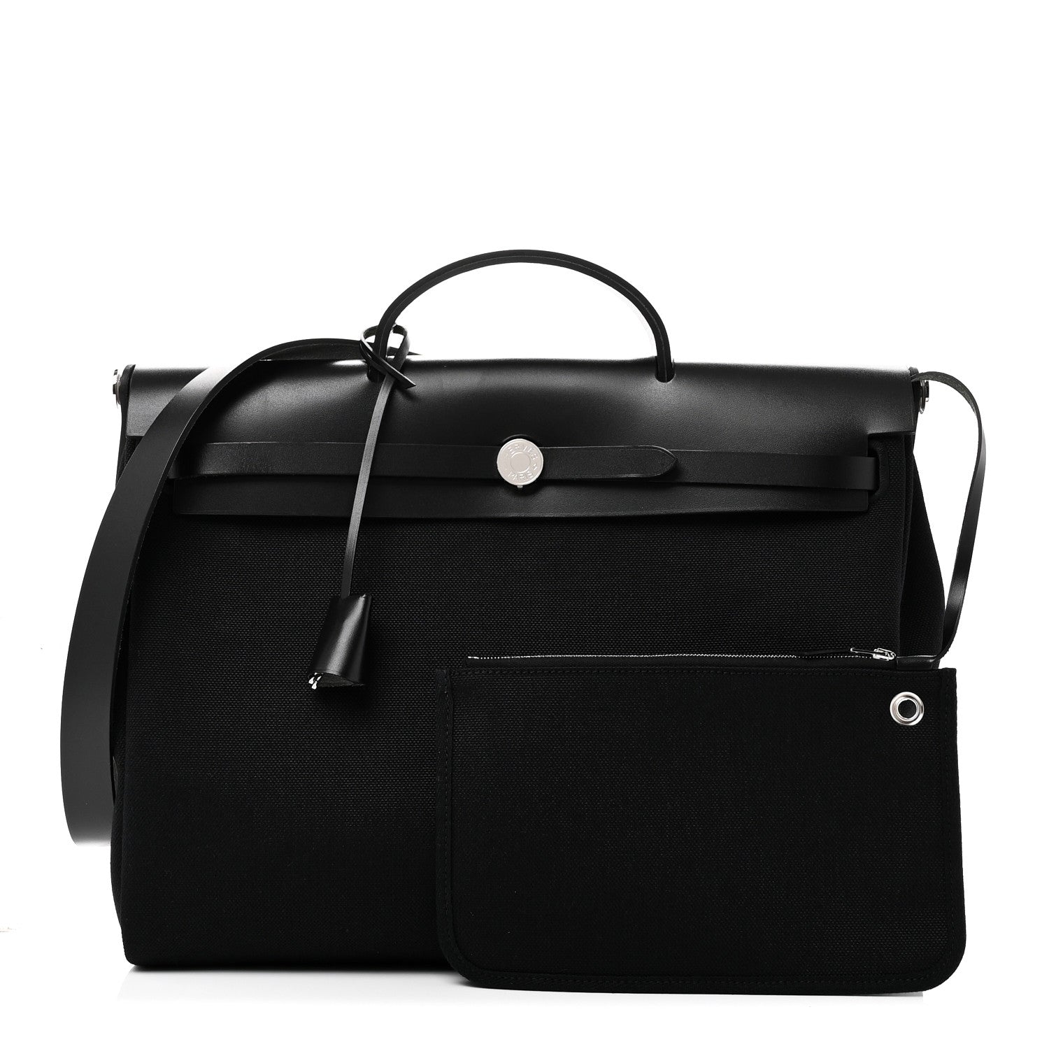Hermes Military Toile Vache Hunter Herbag Messenger 39 Black 3 of 11