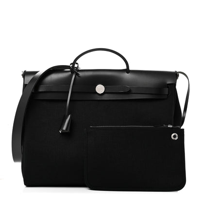 Hermes Military Toile Vache Hunter Herbag Messenger 39 Black 3 of 11