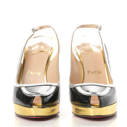 Christian Louboutin Patent Calfskin Round Toe Platform Slingback Pumps 37.5 Black 2 of 15