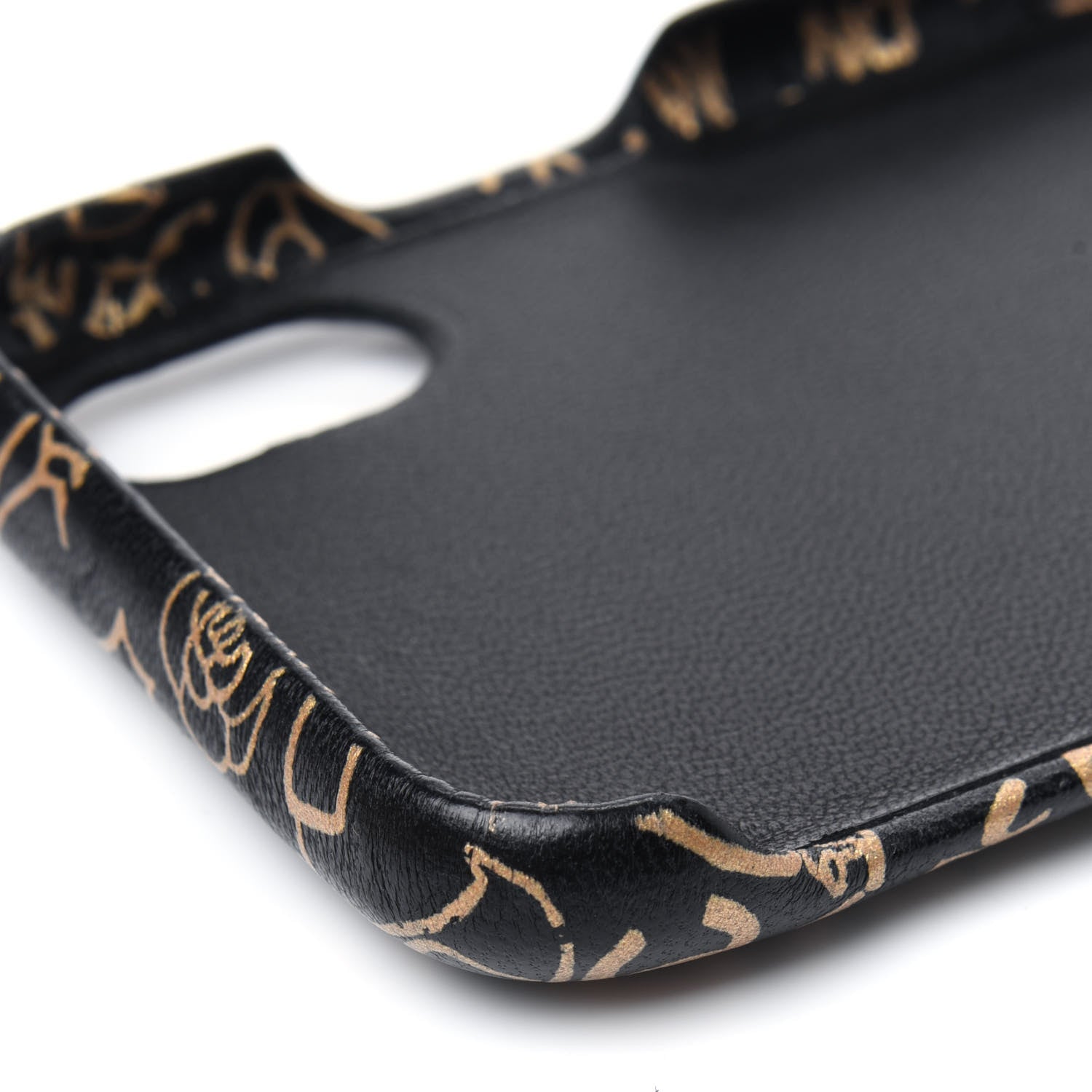 Chanel Lambskin Quilted iPhone XR Coco Tech Egyptian Graffiti Case Black Gold 9 of 15