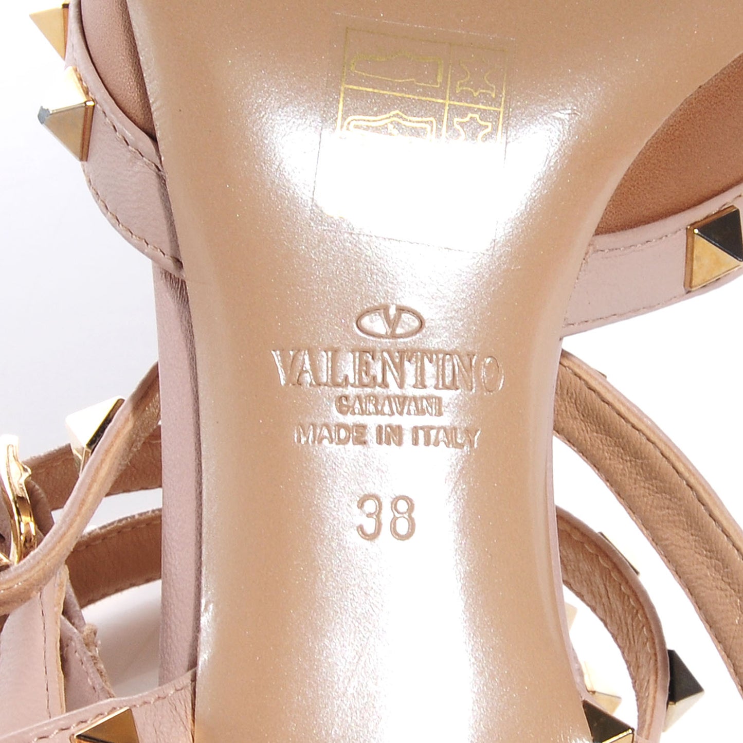 Calfskin Nappa Rockstud Ankle Strap 65mm Pumps 38 Light Cuir Poudre