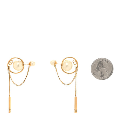 Christian Dior Pearl Tribales Dangle Chain Earrings Gold 1 of 3