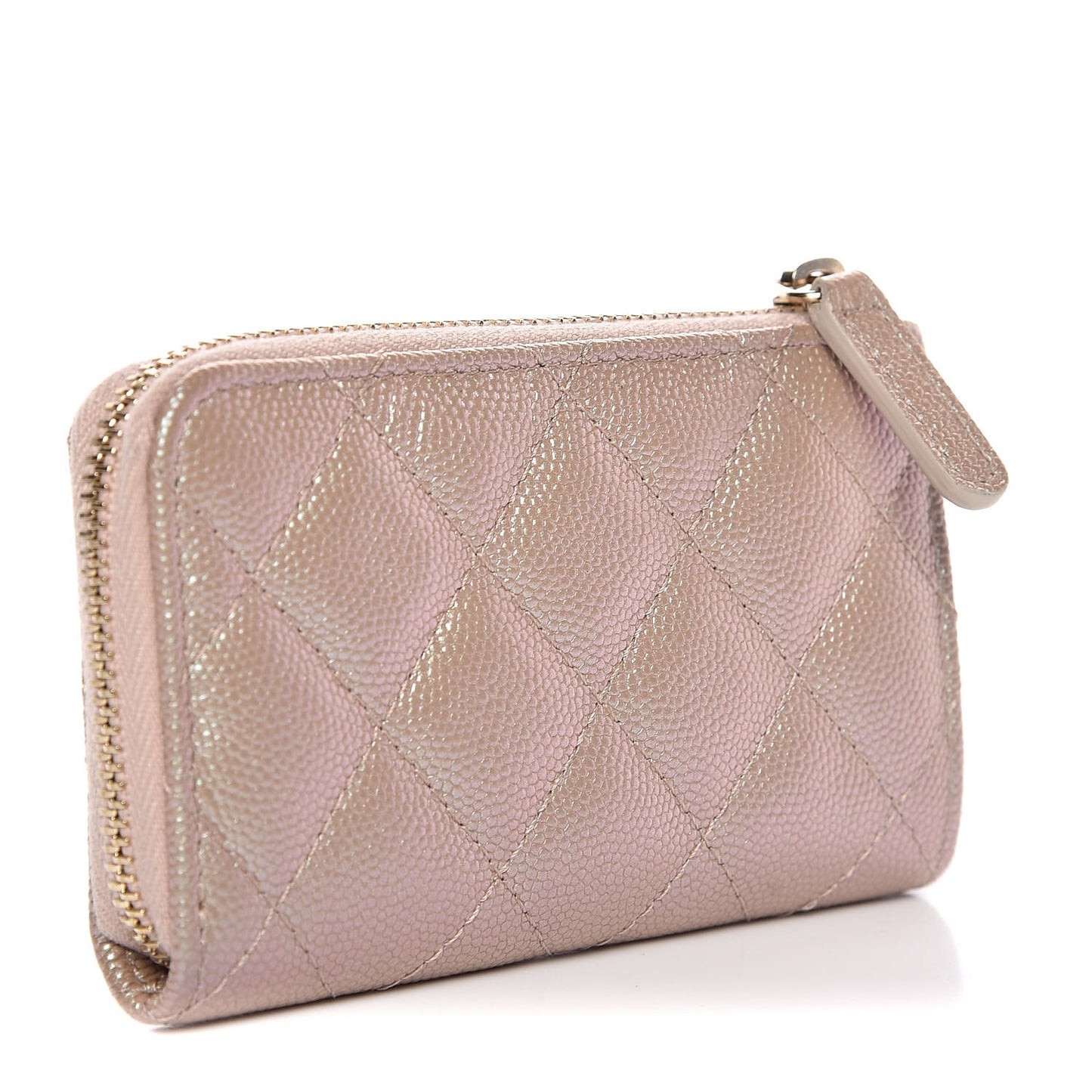 Iridescent Caviar Quilted Key Holder Case Light Gold