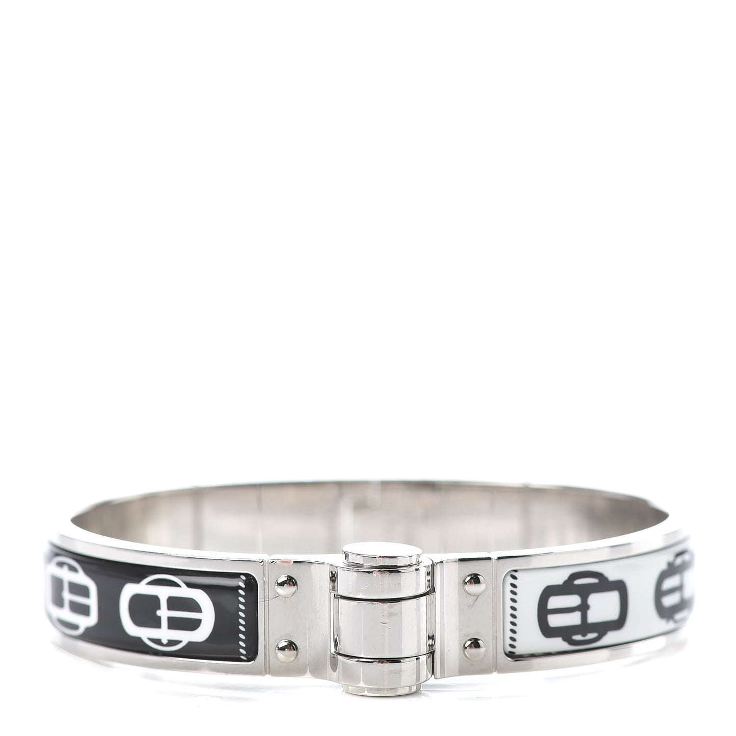 Enamel Printed Narrow Boucleries Modernes Hinged Bracelet M Black