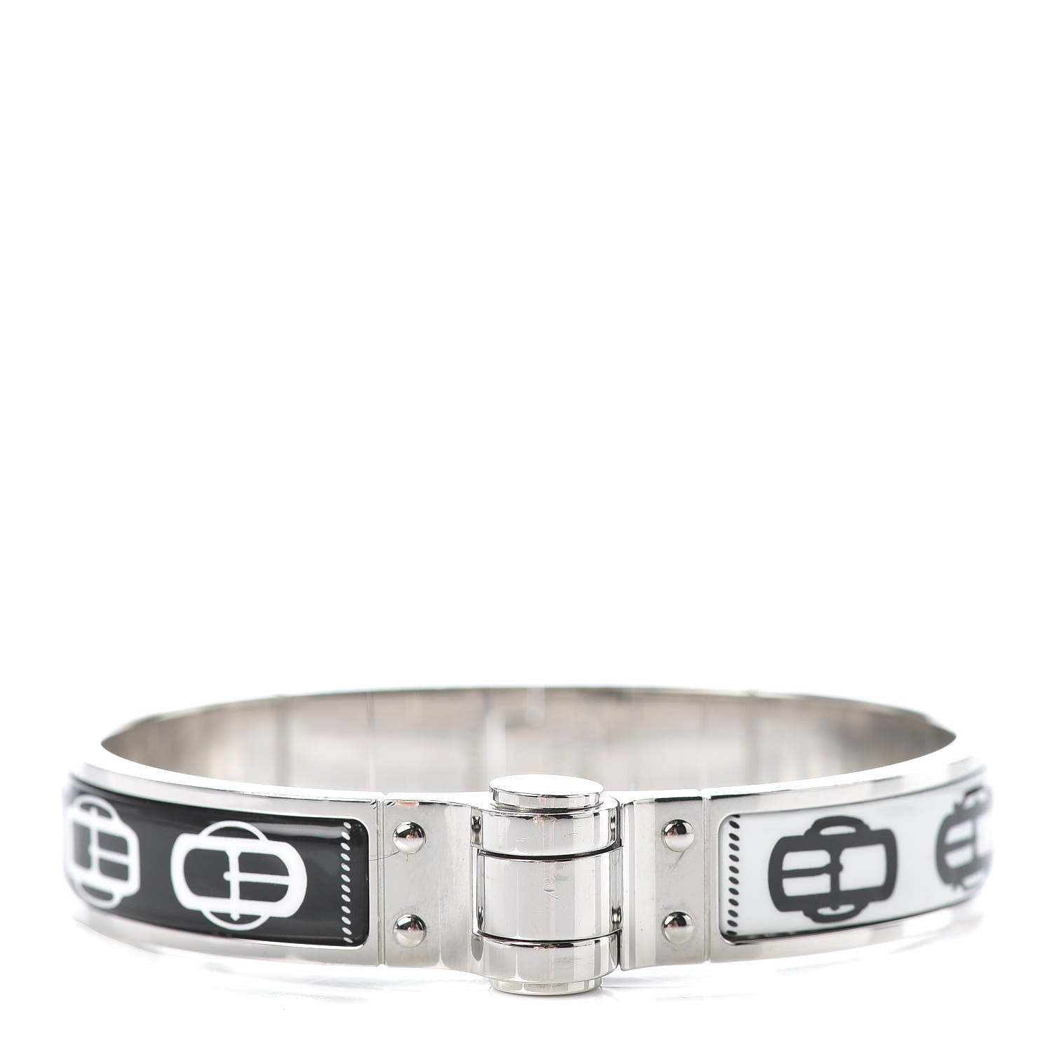 Hermes Enamel Printed Narrow Boucleries Modernes Hinged Bracelet M Black 1 of 4