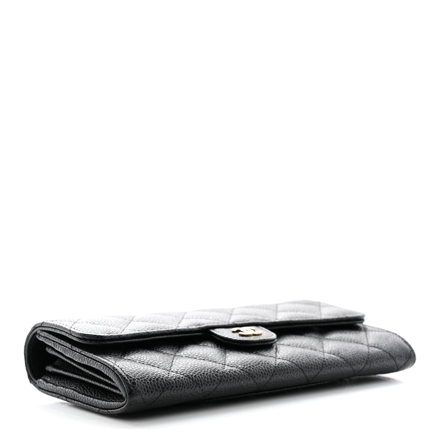 Caviar Quilted Large Gusset Flap Wallet Black